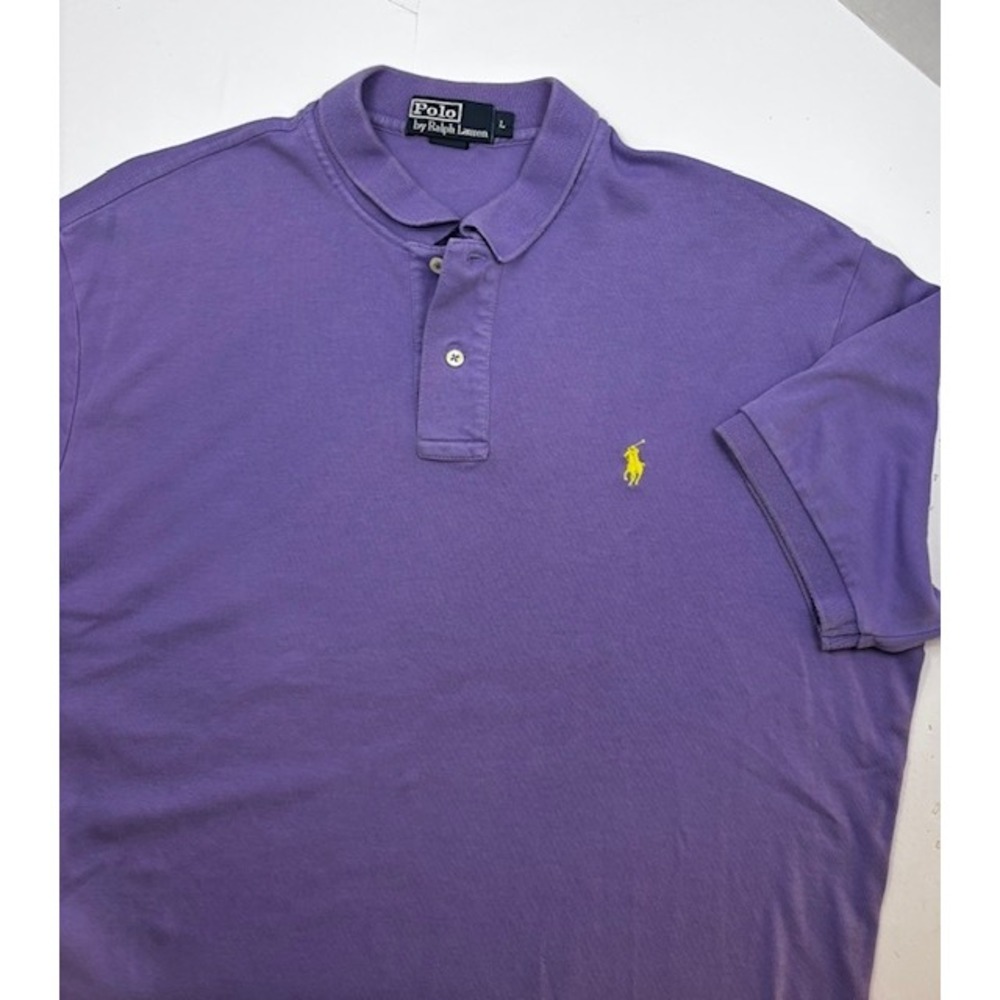 Polo Ralph Lauren Mens Purple Short Sleeve Pique Polo Shirt Yellow Pony Size L